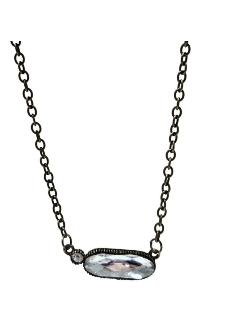 Vintage Bar Pendant Necklace Faceted Crystal Antiqued Brass Dark Romantic